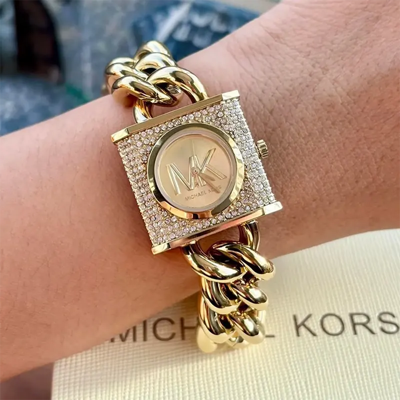 Michael Kors Mini Chain Lock Pavé Gold-tone Ladies Watch- MK4711